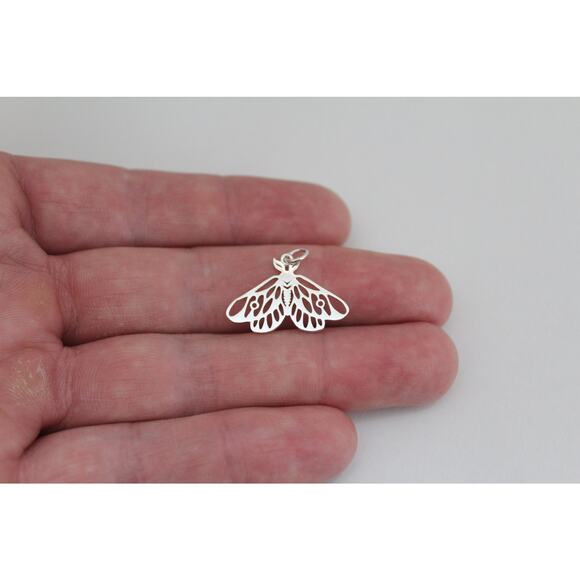 Sterling Silver Openwork Moth Charm, Sterling Silver Openwork Moth Pendant - Picture 2 of 4